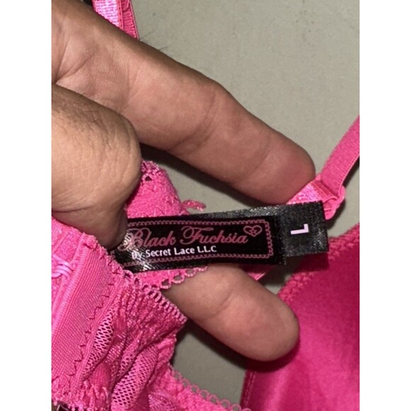 Black Fuchsia Womens Lrg Pink Lace Trim Adjustable Straps Babydoll Lingerie 1pc - Picture 7 of 7